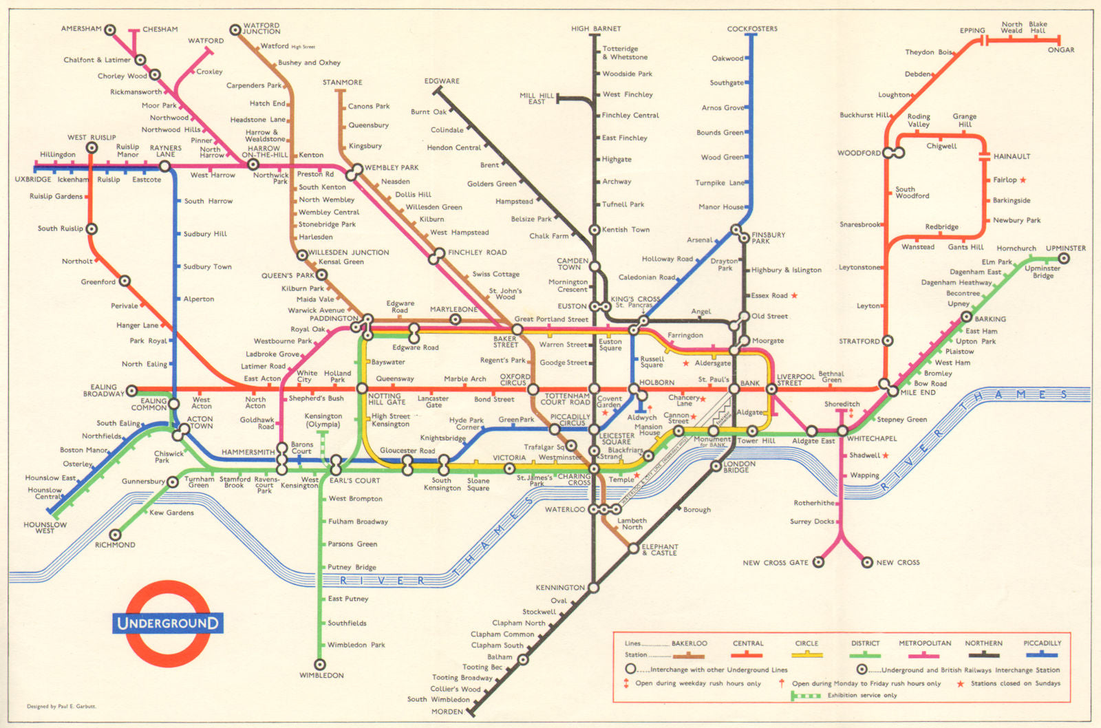 London Underground Tube map Plan Diagram. Paul GARBUTT 1965 old vintage